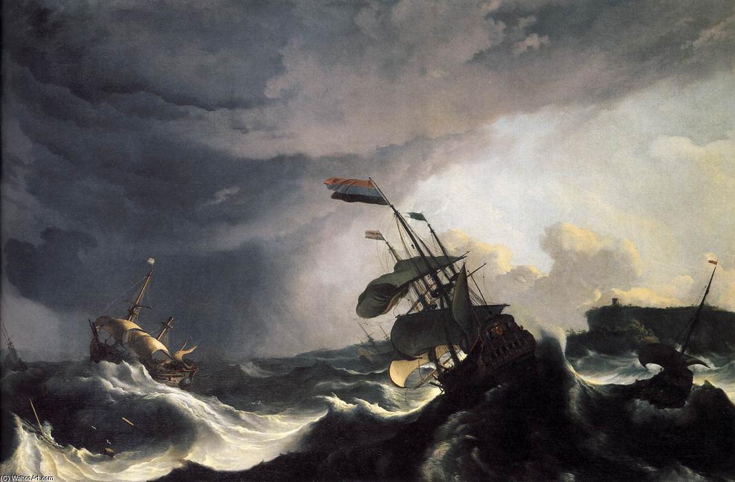 WikiOO.org - Enciclopédia das Belas Artes - Pintura, Arte por Ludolf Backhuysen - Ships in Distress in a Raging Storm