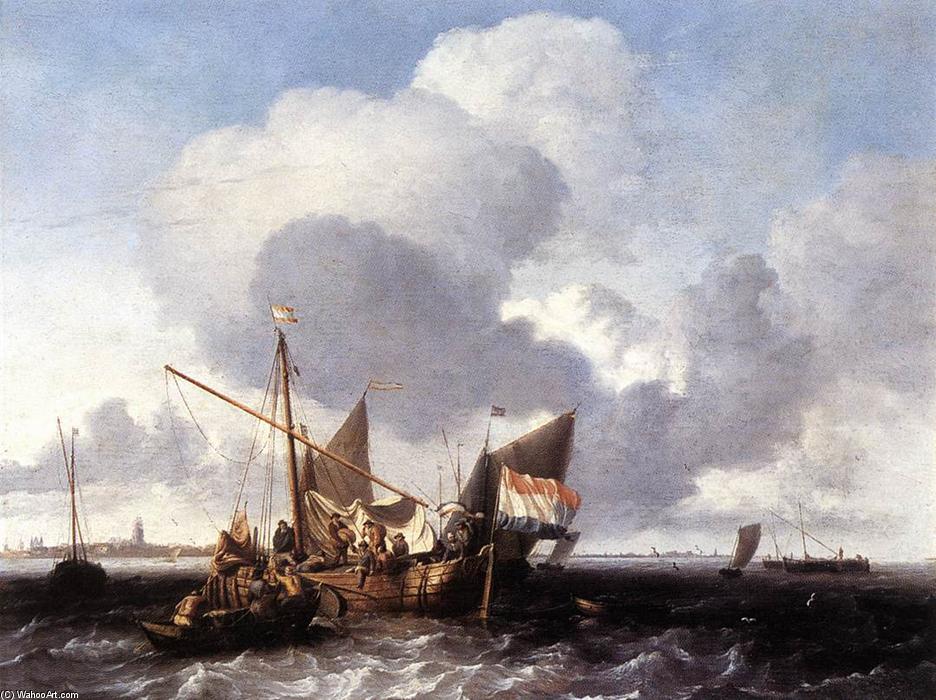 WikiOO.org - Encyclopedia of Fine Arts - Maleri, Artwork Ludolf Backhuysen - Ships on the Zuiderzee before the Fort of Naarden