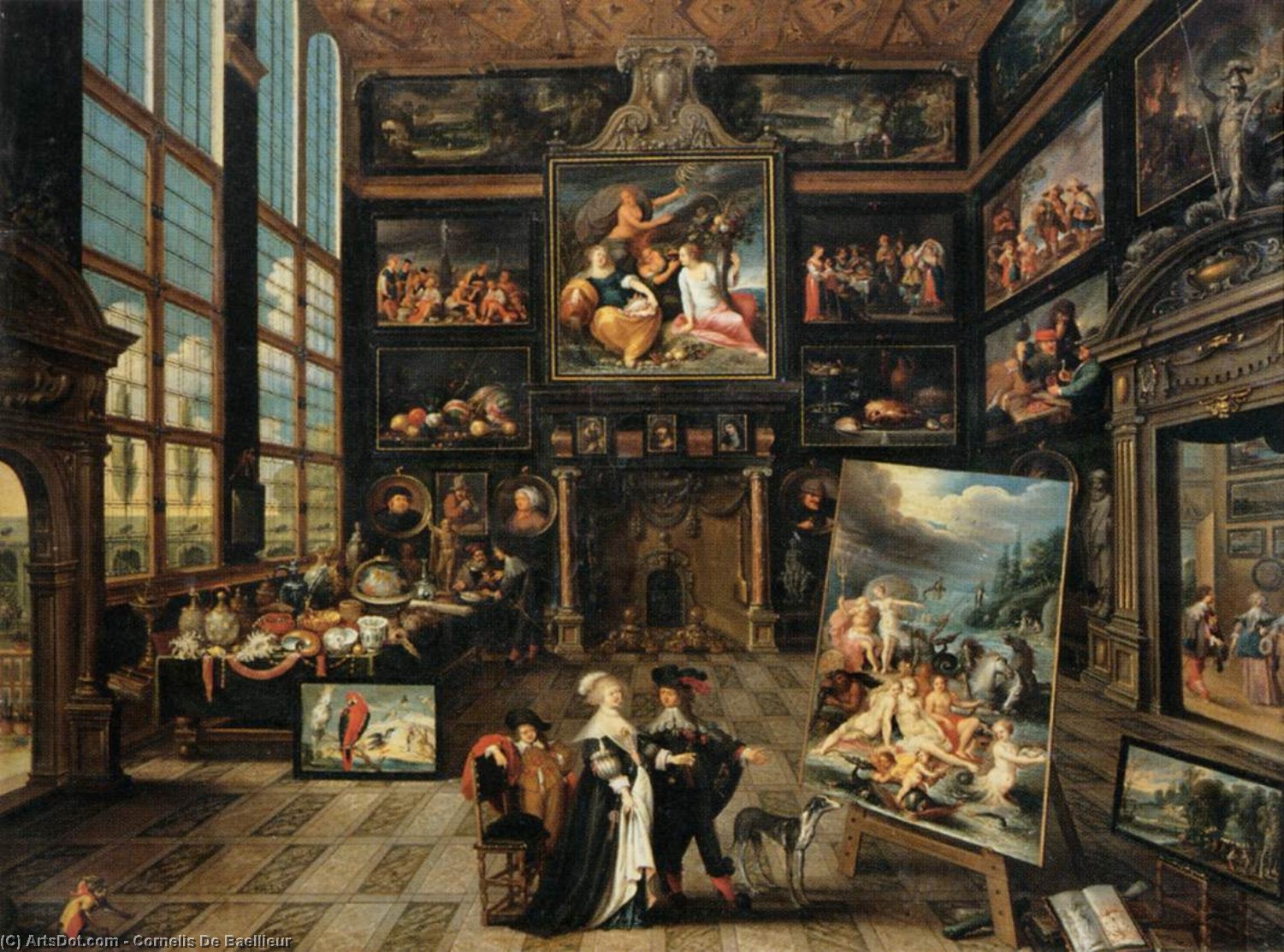 Wikioo.org – L'Enciclopedia delle Belle Arti - Pittura, Opere di Cornelis De Baellieur - Interno di un Collector's Galleria di Dipinti e Objets d'Art