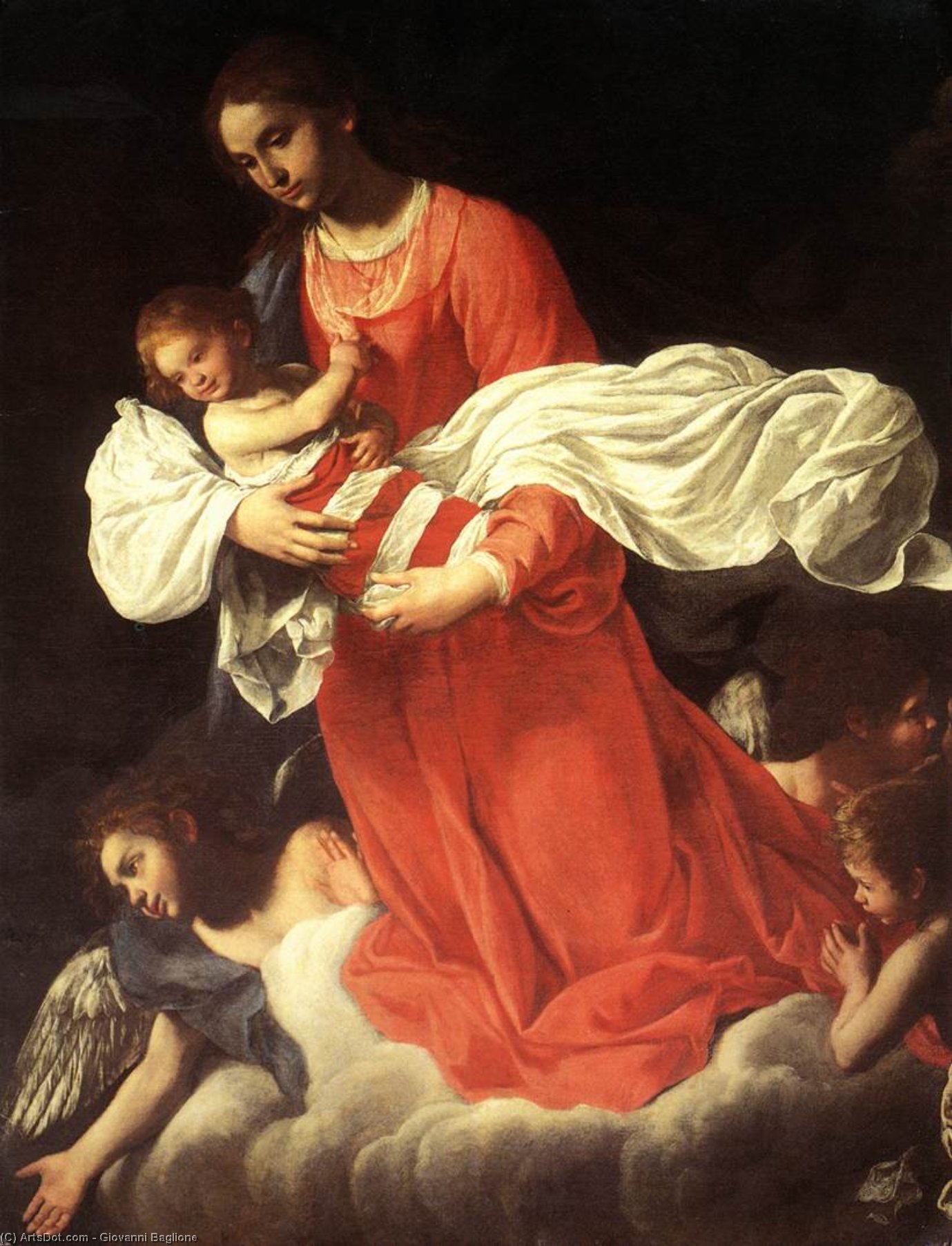 Wikioo.org - The Encyclopedia of Fine Arts - Painting, Artwork by Giovanni Baglione - The Virgin and the Child with Angels
