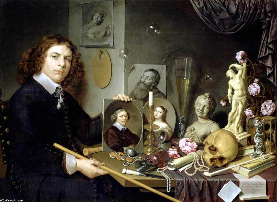 Wikioo.org - The Encyclopedia of Fine Arts - Painting, Artwork by David Bailly - Self-Portrait with Vanitas Symbols