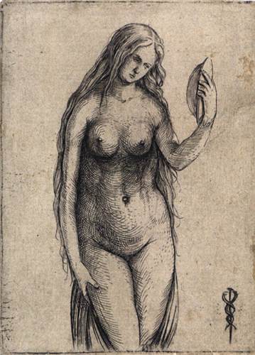 WikiOO.org - Encyclopedia of Fine Arts - Målning, konstverk Jacopo De Barbari - Nude Woman Holding a Mirror