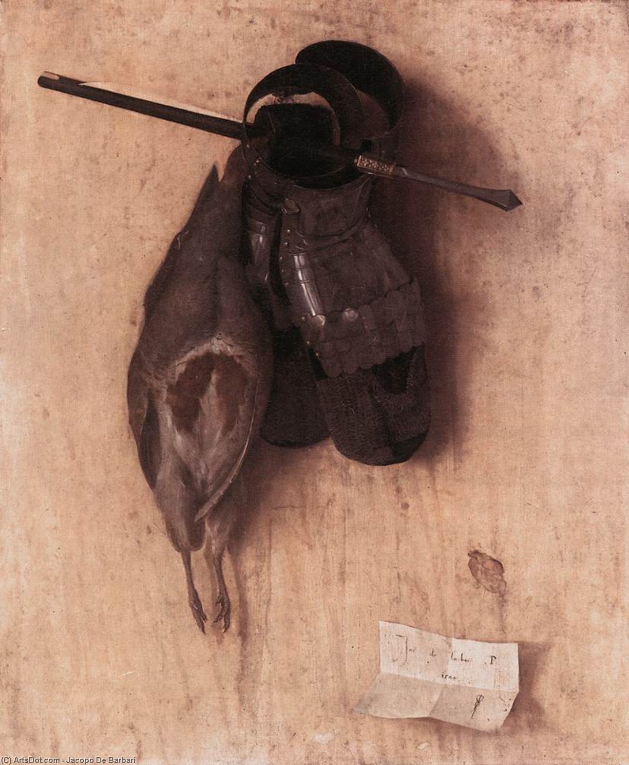 WikiOO.org - Енциклопедия за изящни изкуства - Живопис, Произведения на изкуството Jacopo De Barbari - Still-Life with Partridge and Iron Gloves