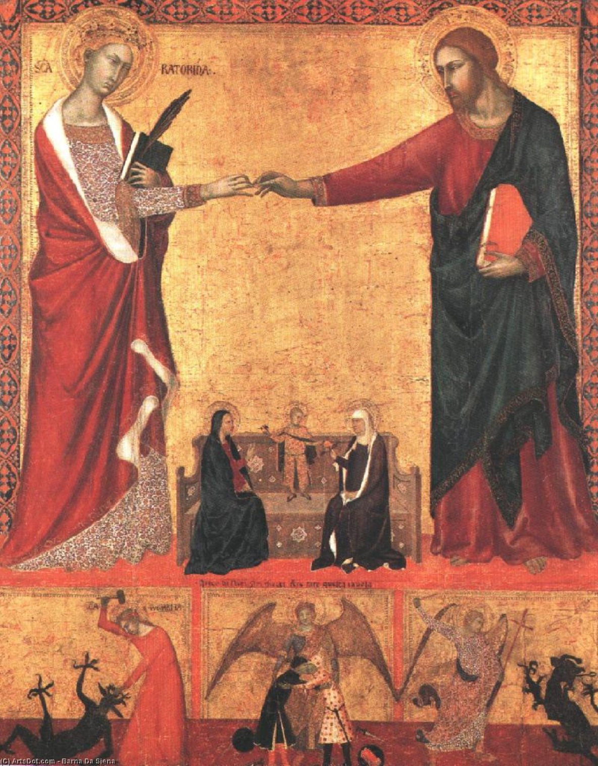 WikiOO.org - Enciclopédia das Belas Artes - Pintura, Arte por Barna Da Siena - The Mystical Marriage of Saint Catherine