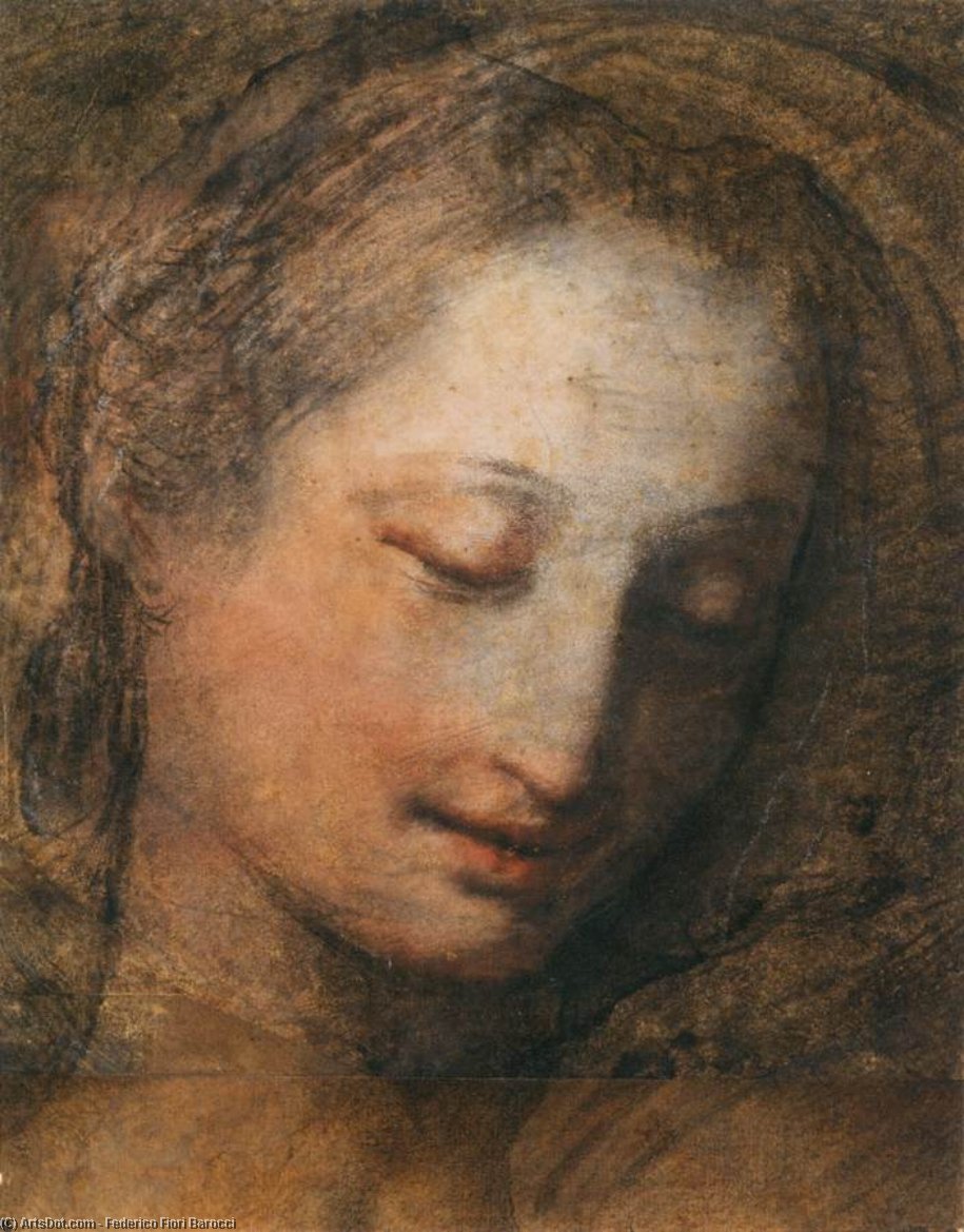 WikiOO.org - Εγκυκλοπαίδεια Καλών Τεχνών - Ζωγραφική, έργα τέχνης Federico Fiori Barocci - Face of a Woman with Downcast Eyes