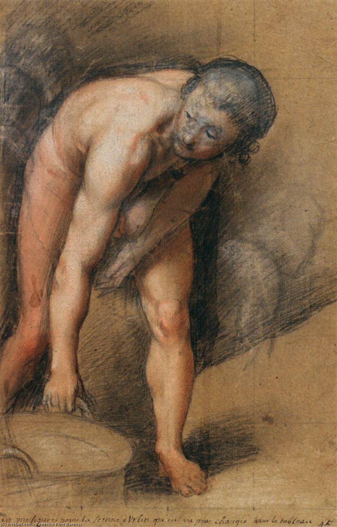 Wikioo.org - The Encyclopedia of Fine Arts - Painting, Artwork by Federico Fiori Barocci - Male Figure Stooping to Lift a Cauldron