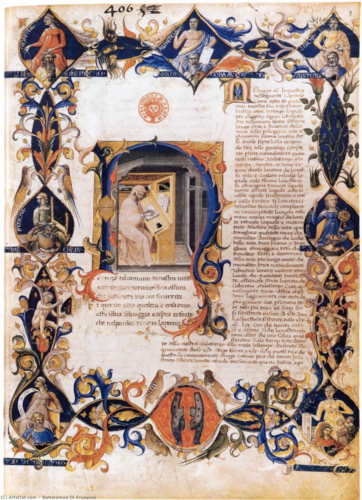 Wikioo.org - The Encyclopedia of Fine Arts - Painting, Artwork by Bartolomeo Di Fruosino - Inferno, from the Divine Comedy by Dante (Folio 3v)