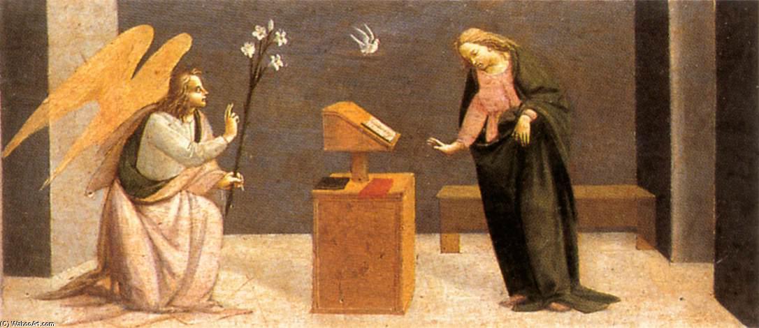 Wikioo.org - The Encyclopedia of Fine Arts - Painting, Artwork by Alunno Di Domenico (Bartolomeo Di Giovanni) - Predella: Annunciation