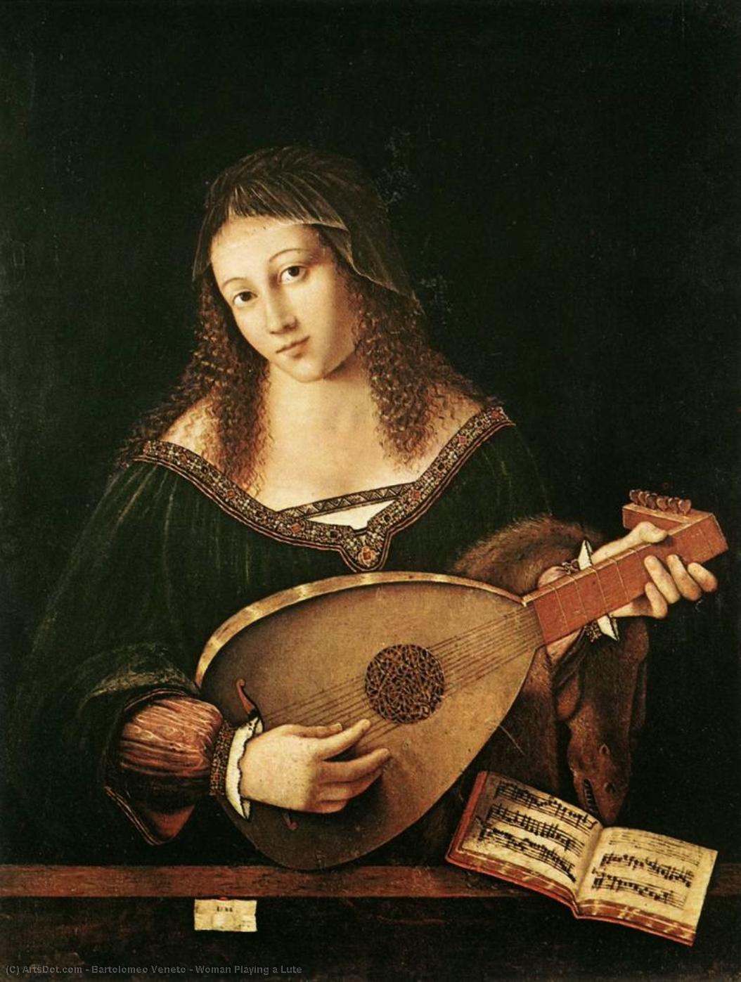 WikiOO.org - Encyclopedia of Fine Arts - Maleri, Artwork Bartolomeo Veneto - Woman Playing a Lute