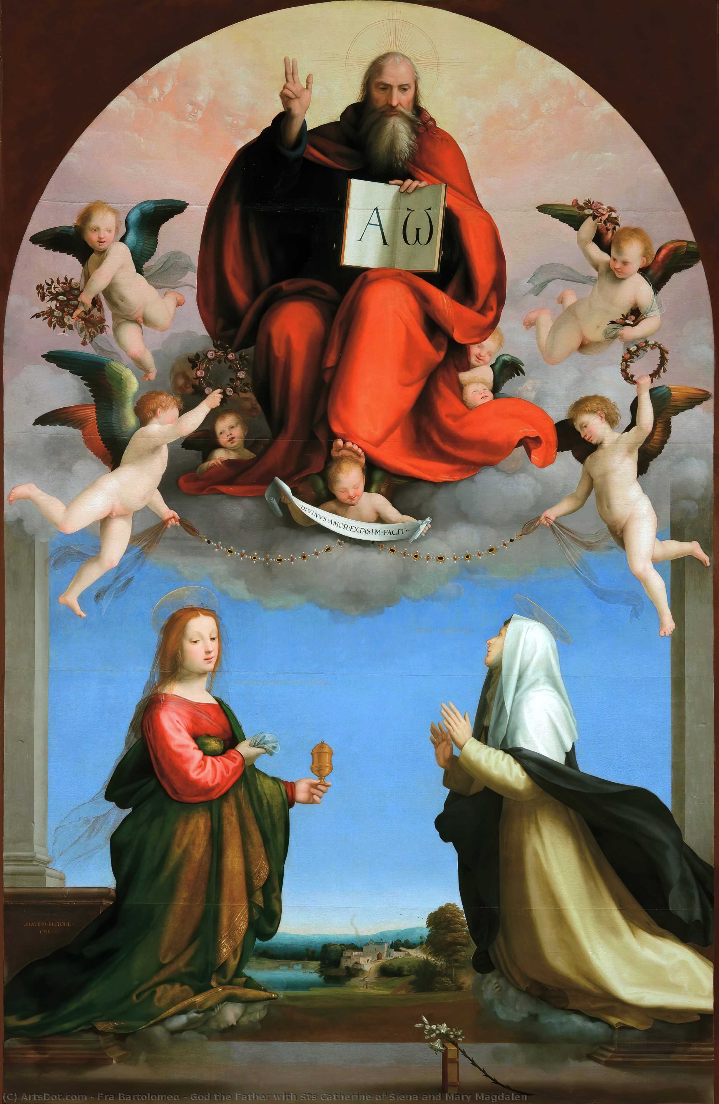 Wikoo.org - موسوعة الفنون الجميلة - اللوحة، العمل الفني Fra Bartolomeo - God the Father with Sts Catherine of Siena and Mary Magdalen