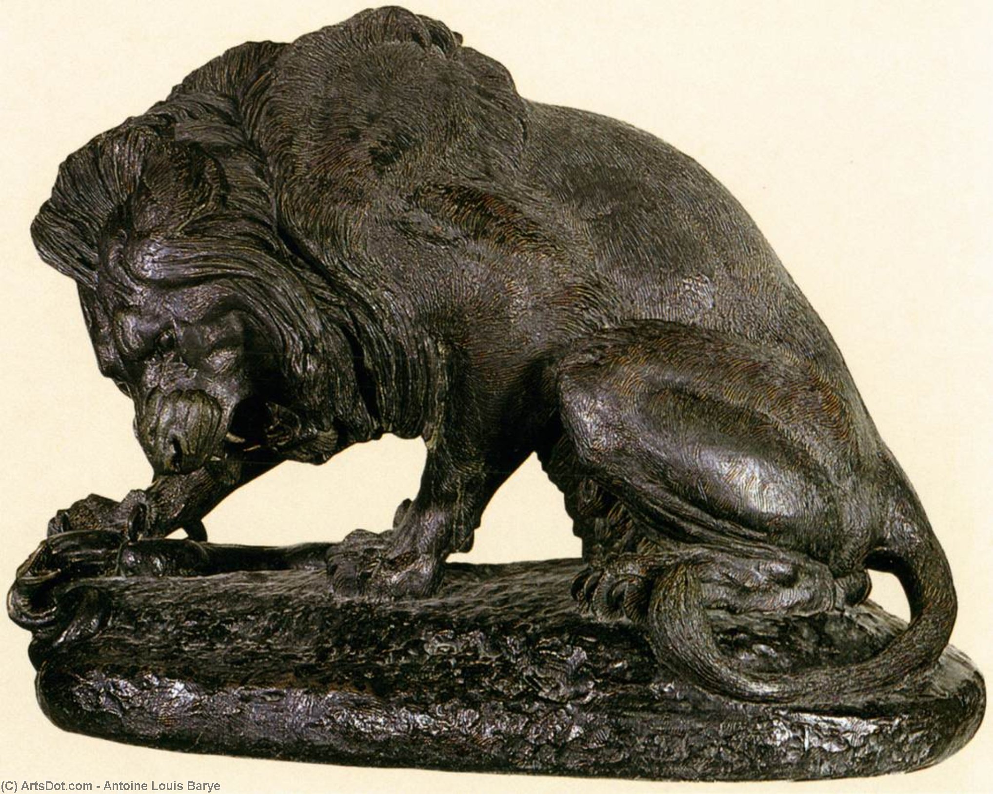 Wikioo.org - The Encyclopedia of Fine Arts - Painting, Artwork by Antoine Louis Barye - Lion Bitten by a Snake