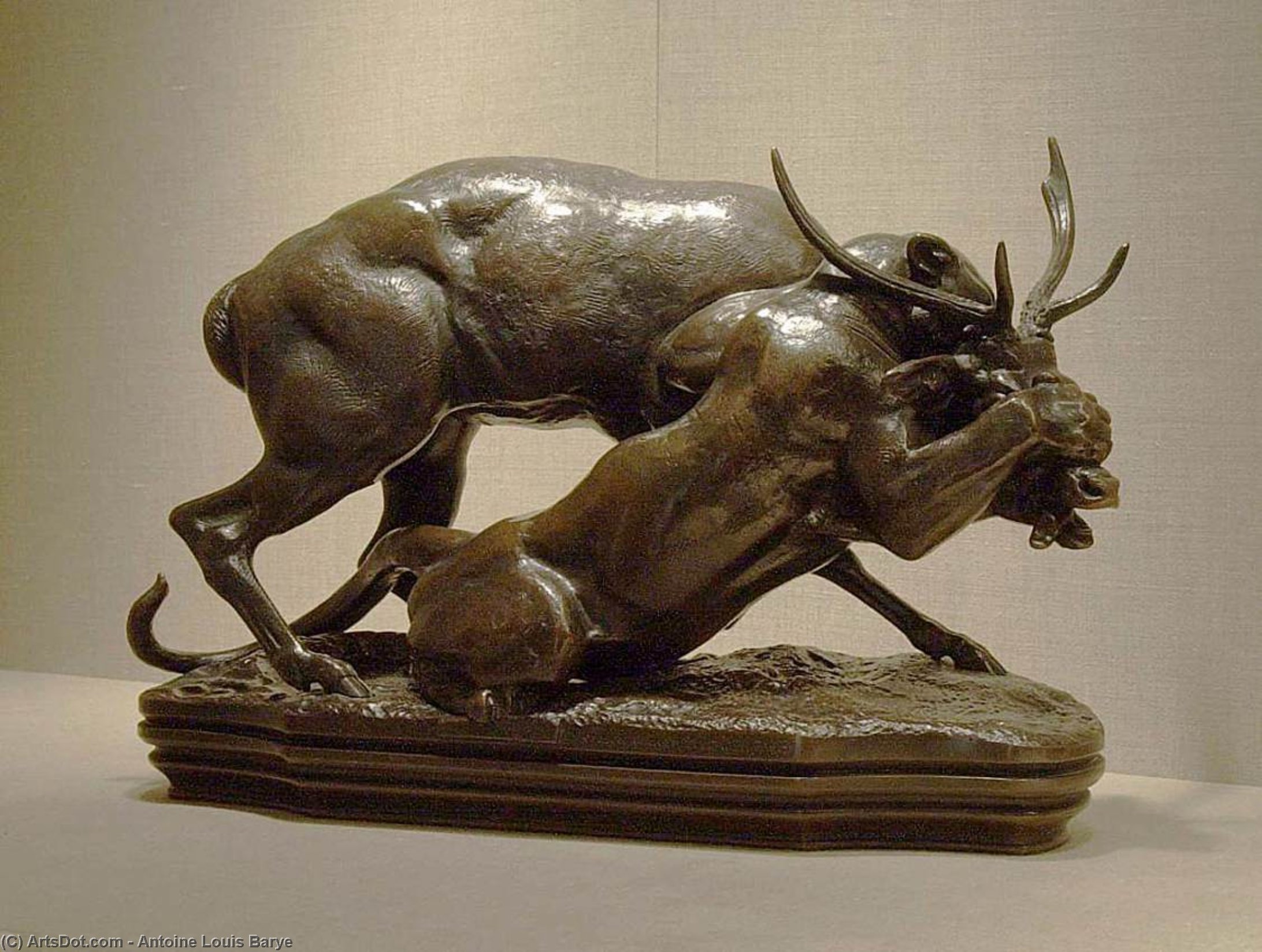 WikiOO.org - Encyclopedia of Fine Arts - Maalaus, taideteos Antoine Louis Barye - Panther Seizing a Stag
