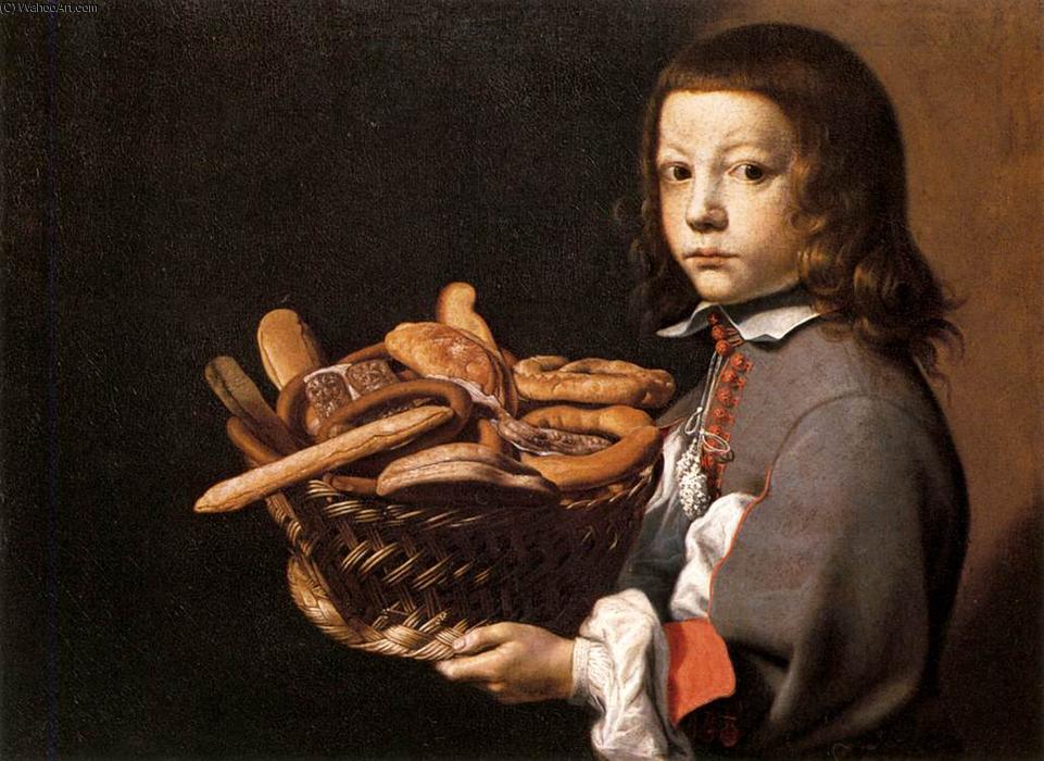 Wikioo.org - The Encyclopedia of Fine Arts - Painting, Artwork by Evaristo Baschenis - Boy with a Basket of Bread