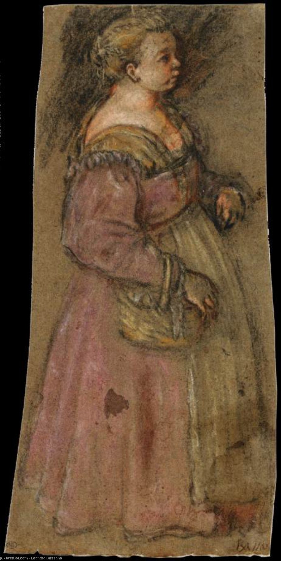 Wikioo.org – L'Enciclopedia delle Belle Arti - Pittura, Opere di Leandro Bassano - giovane ragazza trasportare  Un  Cestino