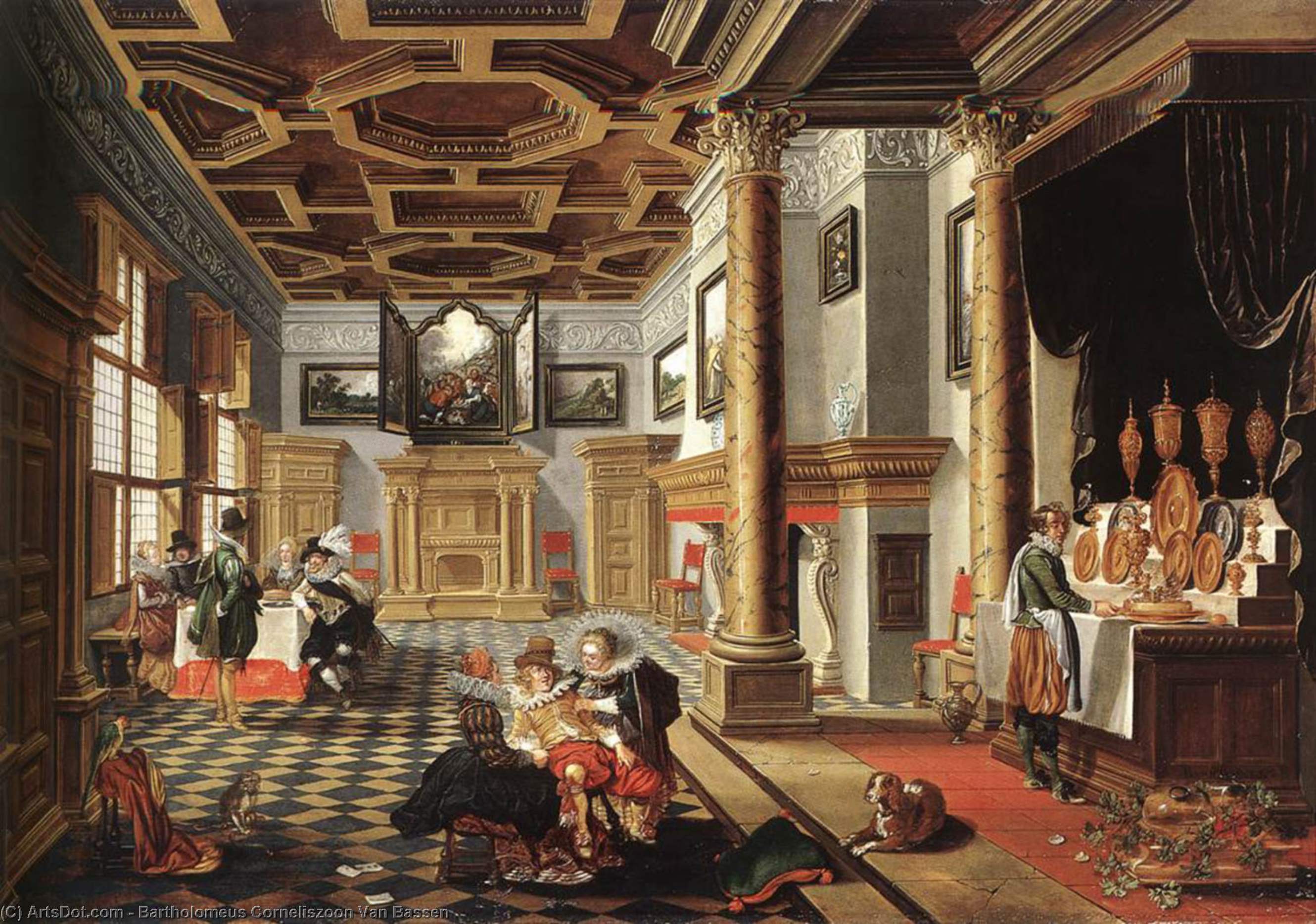 Wikioo.org - The Encyclopedia of Fine Arts - Painting, Artwork by Bartholomeus Corneliszoon Van Bassen - Renaissance Interior with Banqueters