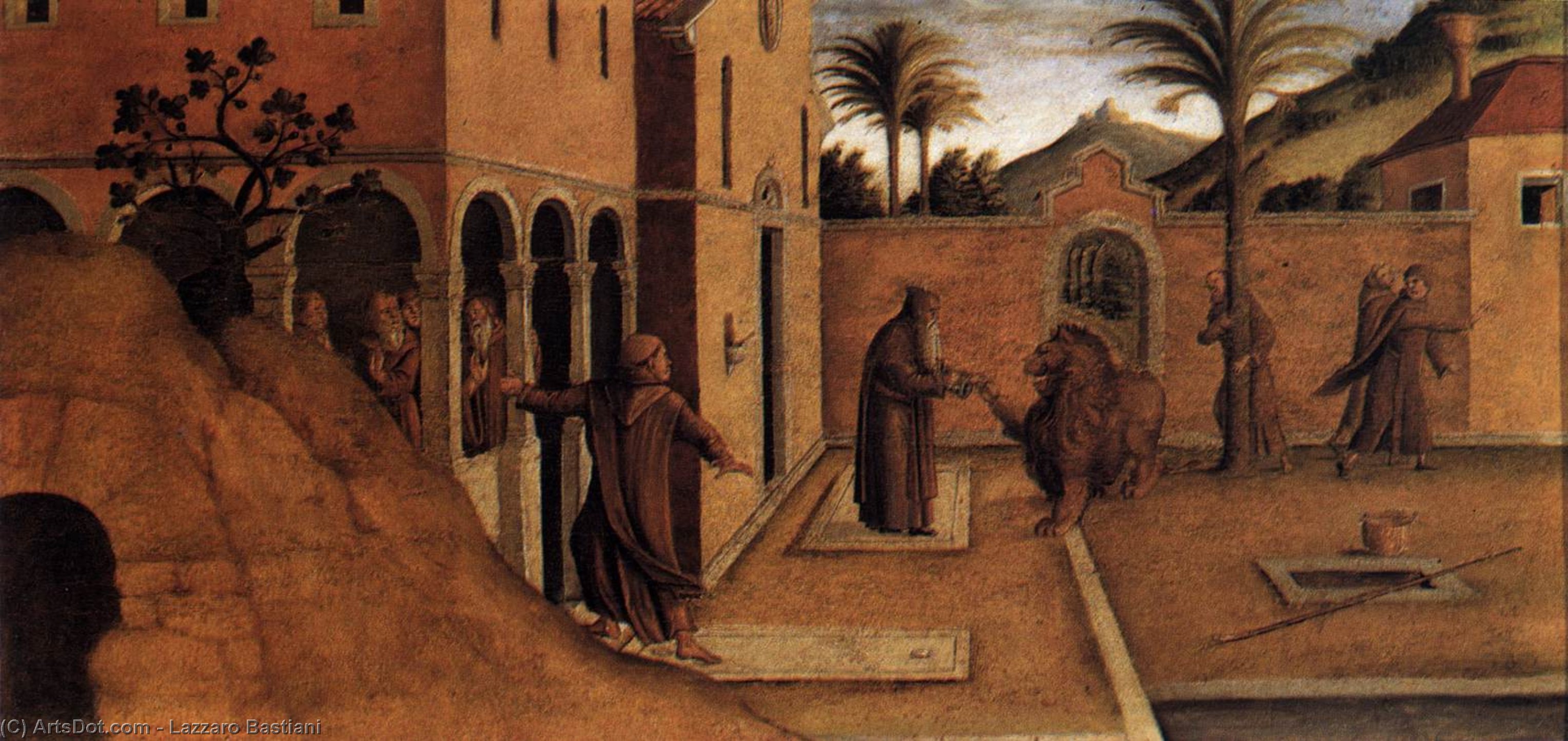 Wikioo.org - The Encyclopedia of Fine Arts - Painting, Artwork by Lazzaro Bastiani - St Jerome Bringing the Lion to the Convent