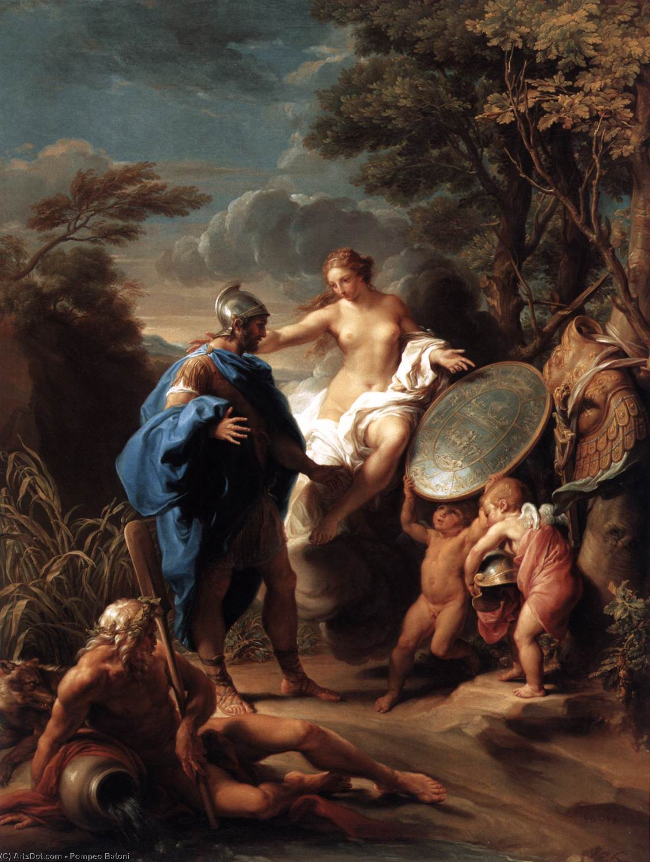 Wikioo.org - The Encyclopedia of Fine Arts - Painting, Artwork by Pompeo Batoni - Venus Presenting Aeneas with Armour Forged by Vulcan