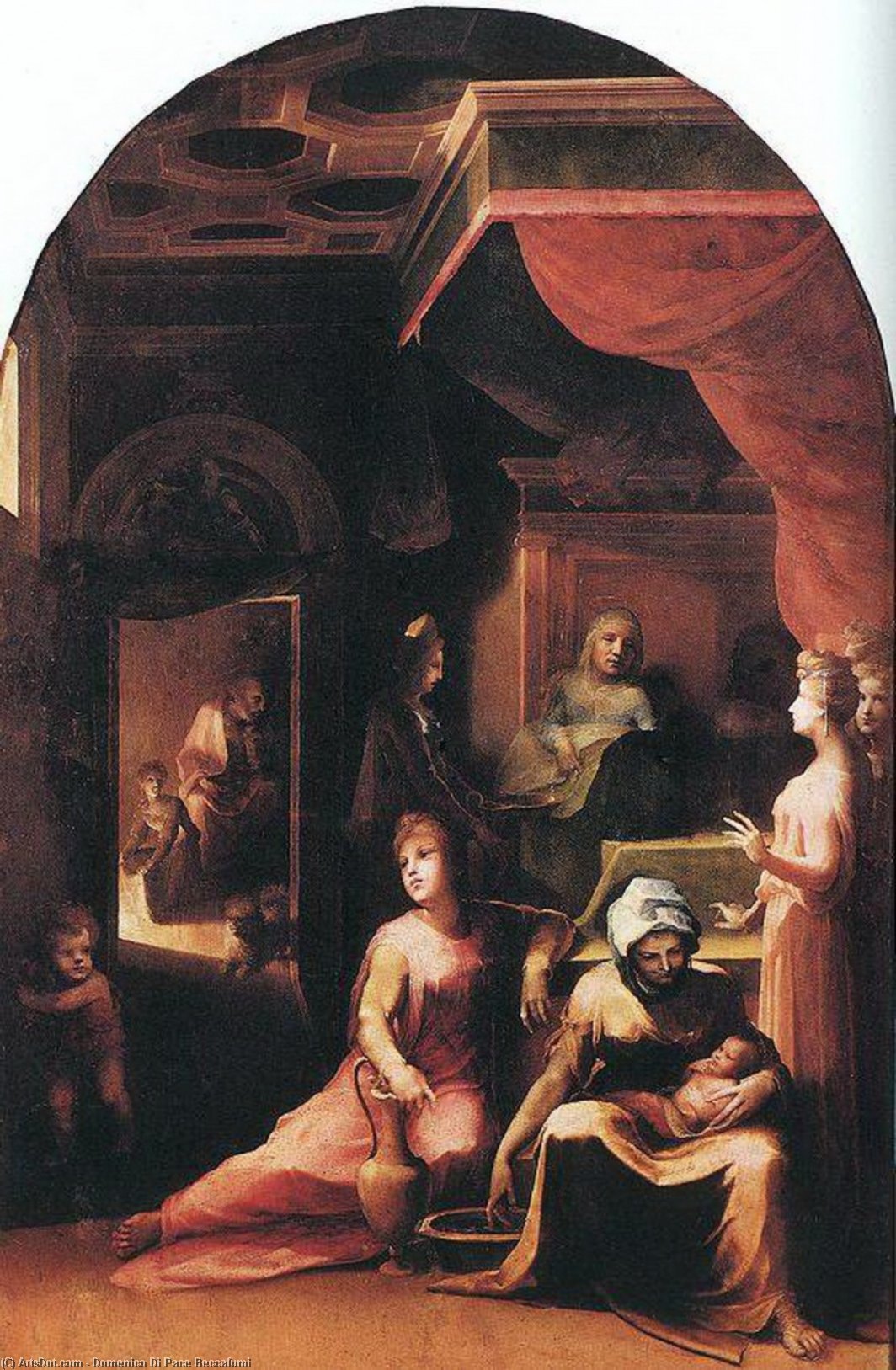 Wikioo.org – La Enciclopedia de las Bellas Artes - Pintura, Obras de arte de Domenico Di Pace Beccafumi - Nacimiento de la Virgen