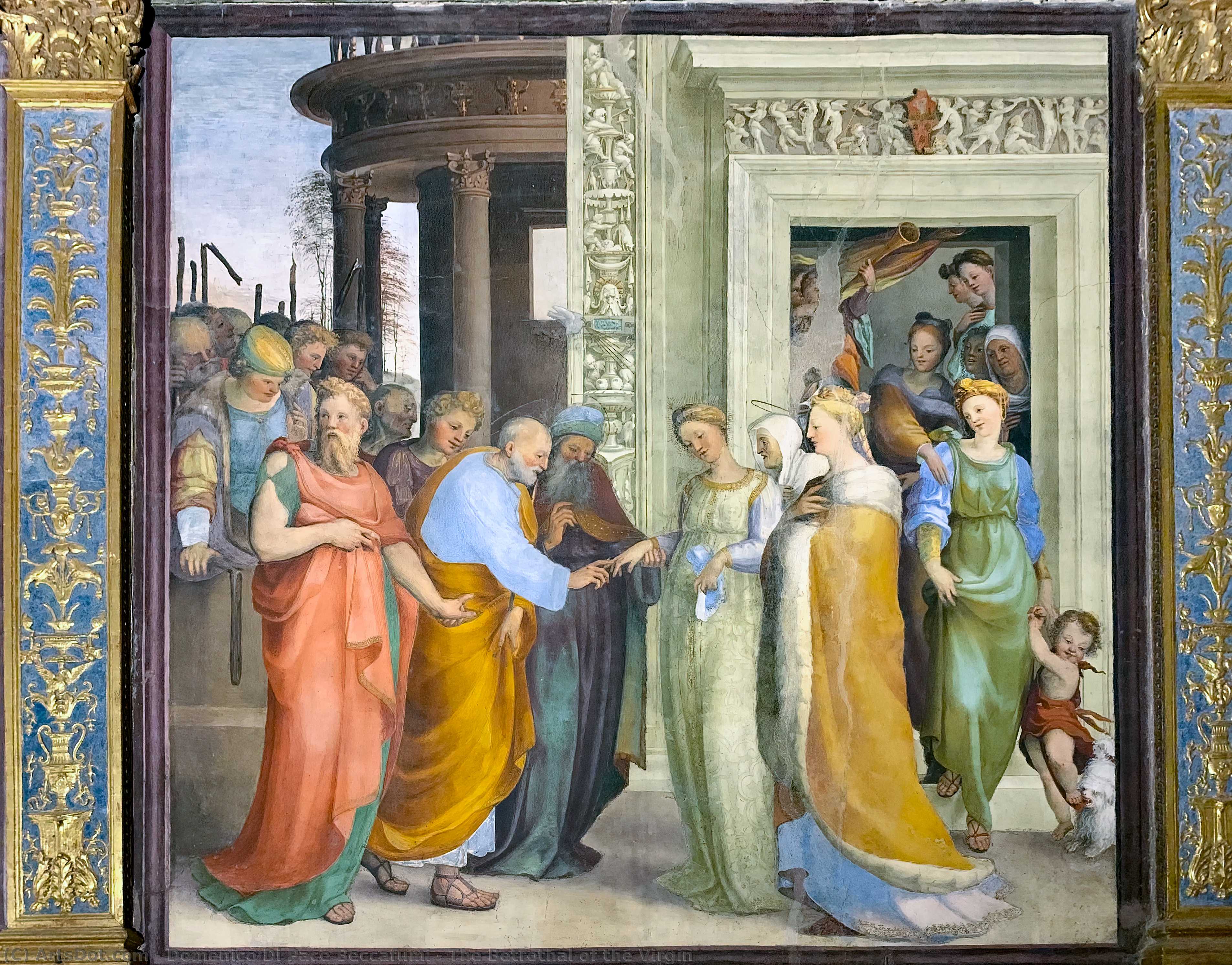Wikioo.org - Bách khoa toàn thư về mỹ thuật - Vẽ tranh, Tác phẩm nghệ thuật Domenico Di Pace Beccafumi - Frescoes in the Oratory of St. Benedict in Siena (Italy), Scene: Marriage of Mary with Joseph