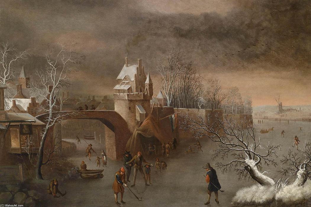 Wikioo.org - The Encyclopedia of Fine Arts - Painting, Artwork by Anthonie Beerstraten - Skating near a Town Wall