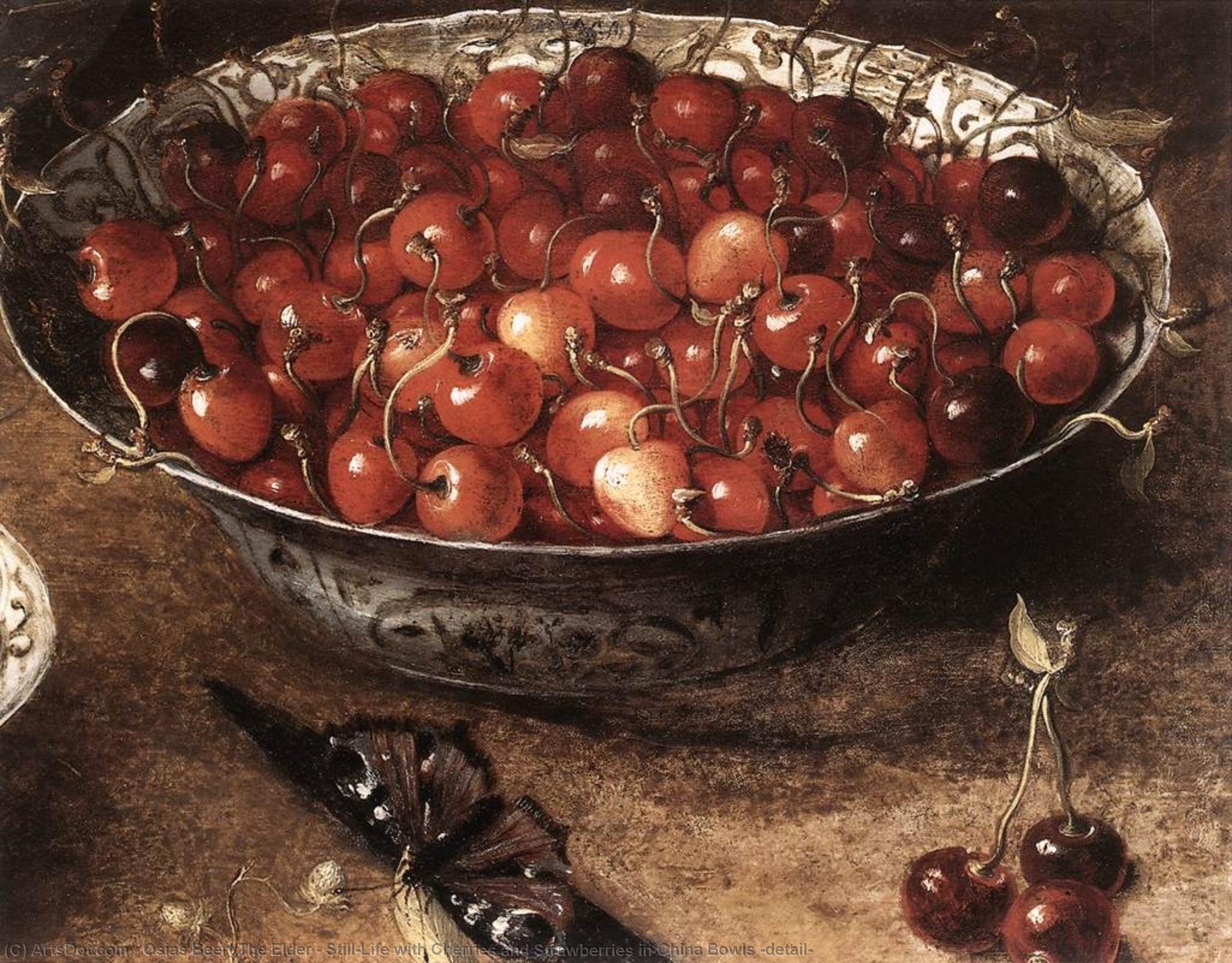 Wikioo.org – L'Encyclopédie des Beaux Arts - Peinture, Oeuvre de Osias Beert The Elder - Still-Life avec des cerises et des fraises en chine Cuvettes ( détail )