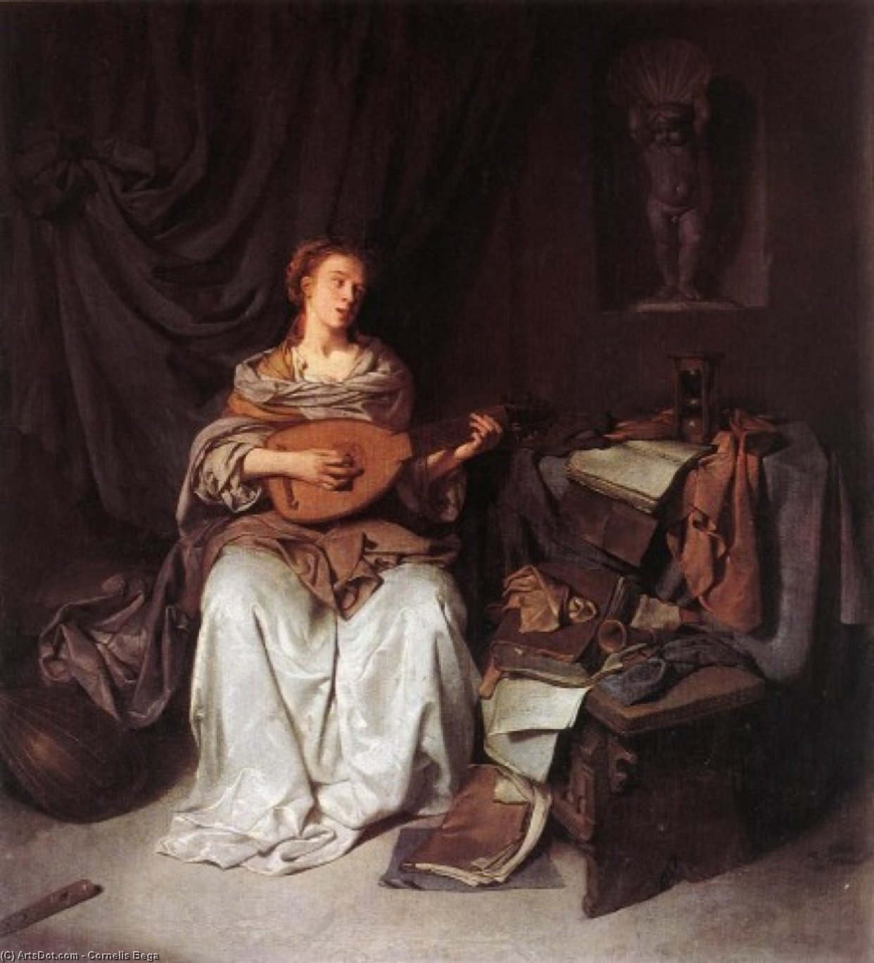 Wikoo.org - موسوعة الفنون الجميلة - اللوحة، العمل الفني Cornelis Pietersz Bega - Woman Playing a Lute