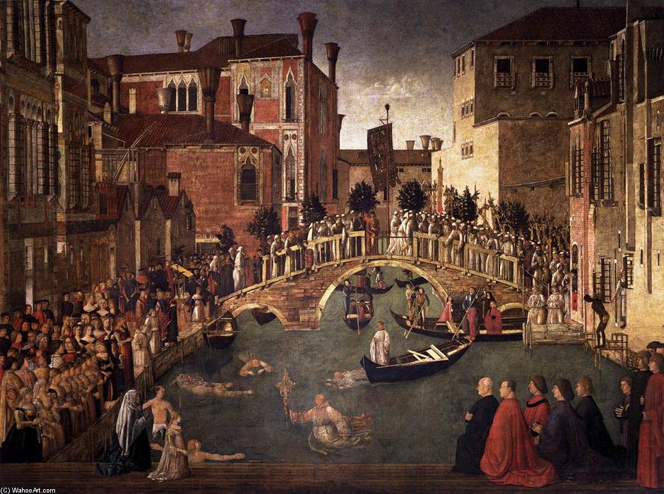 Wikioo.org - The Encyclopedia of Fine Arts - Painting, Artwork by Gentile Bellini - Miracle of the Cross at the Bridge of San Lorenzo