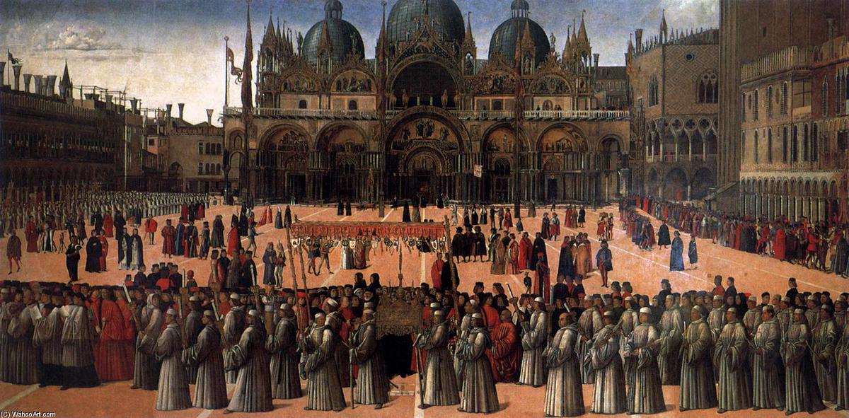 Wikioo.org - The Encyclopedia of Fine Arts - Painting, Artwork by Gentile Bellini - Procession in Piazza San Marco