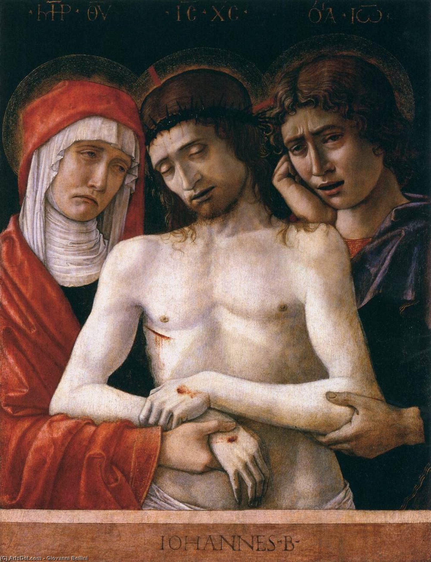 Wikioo.org - The Encyclopedia of Fine Arts - Painting, Artwork by Giovanni Bellini - Dead Christ Supported by the Madonna and St John (Pietà)