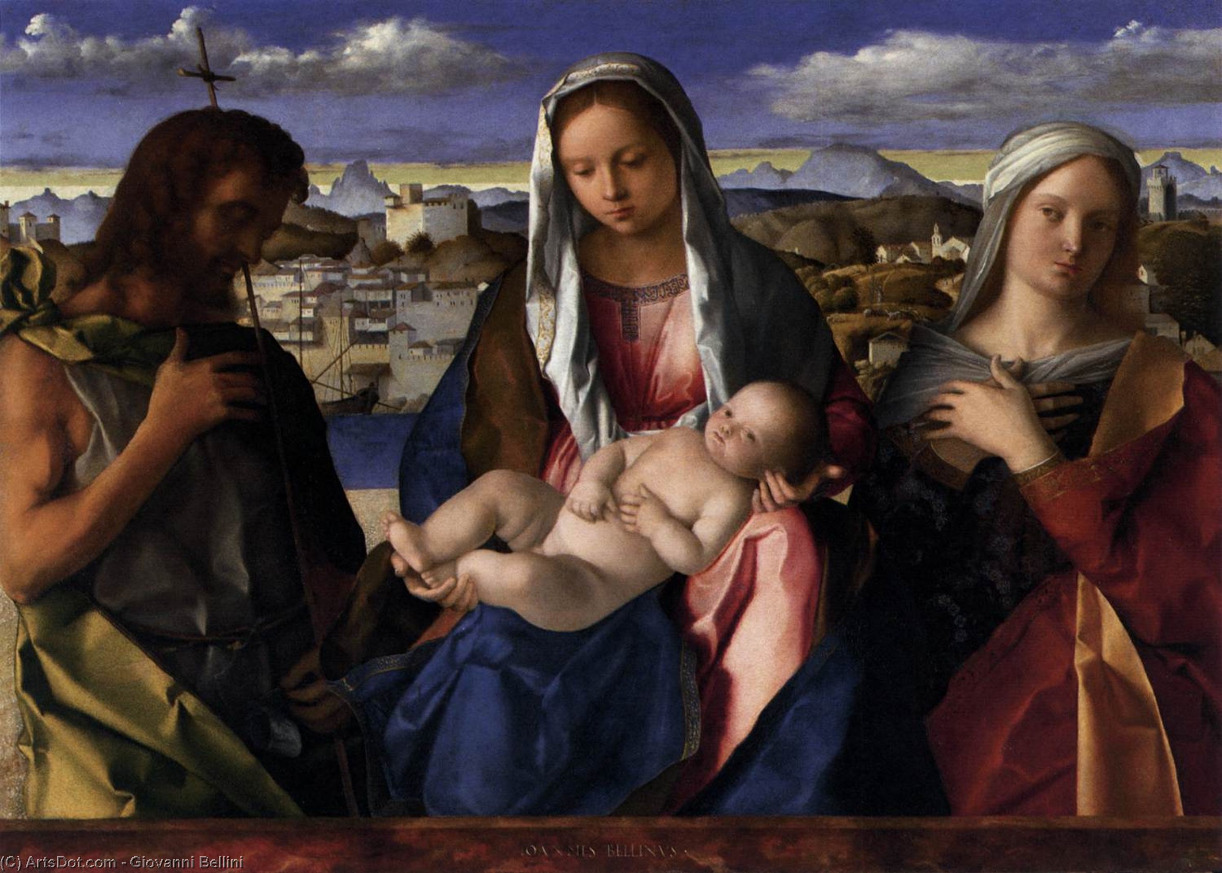 Wikioo.org - Die Enzyklopädie bildender Kunst - Malerei, Kunstwerk von Giovanni Bellini - madonna und kind mit st john der täufer und ein heiliger