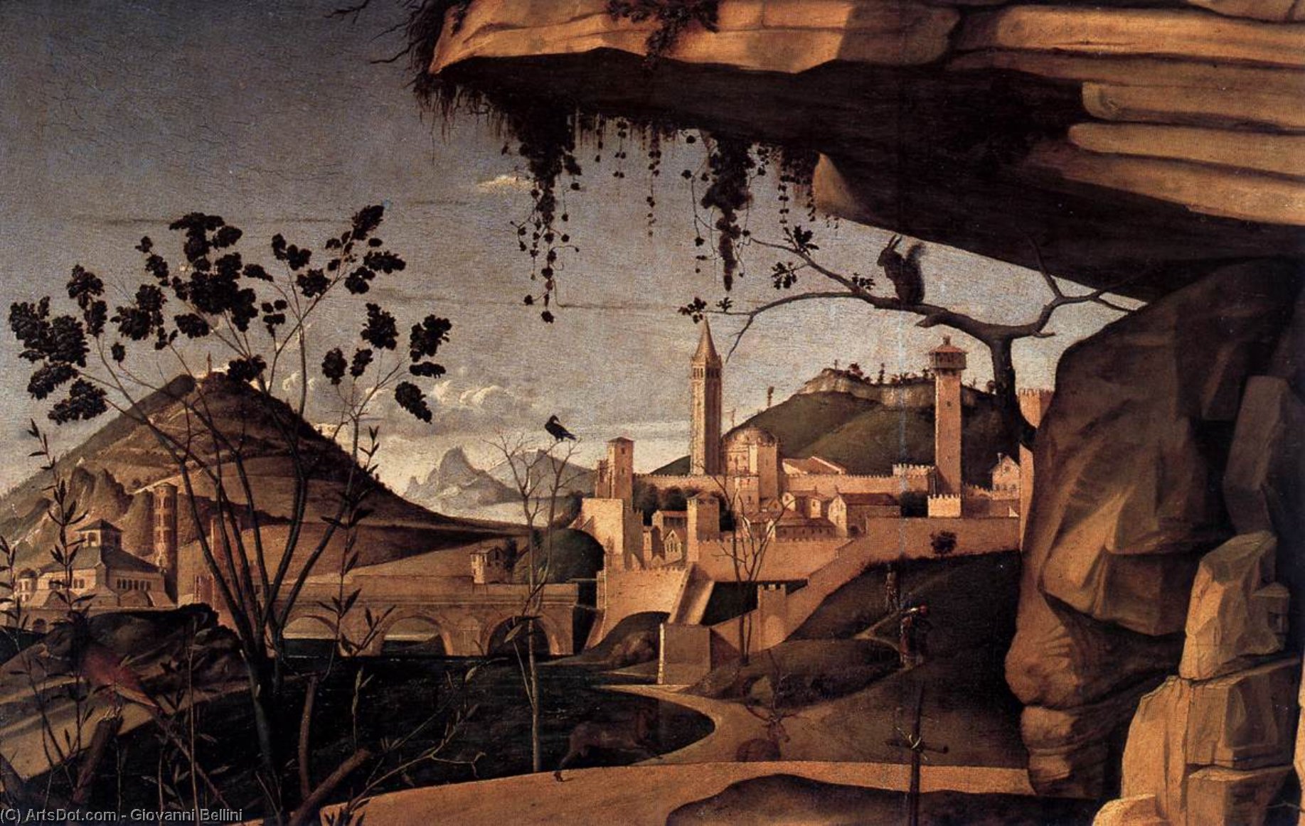 WikiOO.org - 百科事典 - 絵画、アートワーク Giovanni Bellini - 聖ヒエロニムス 読書 教会に 田舎 詳細