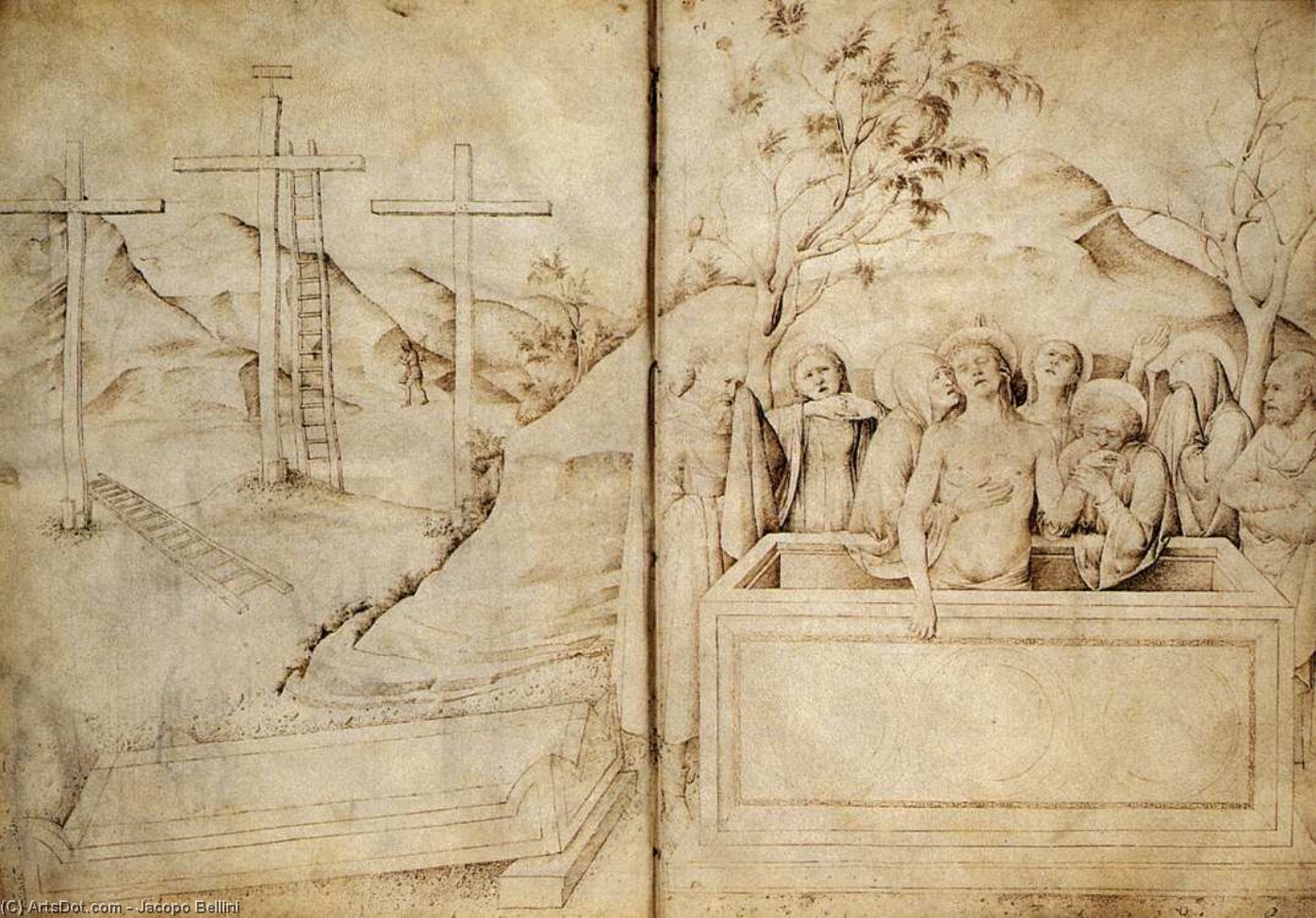 Wikioo.org - The Encyclopedia of Fine Arts - Painting, Artwork by Jacopo Bellini - Lamentation (from the sketchook, folios 57b-58a)