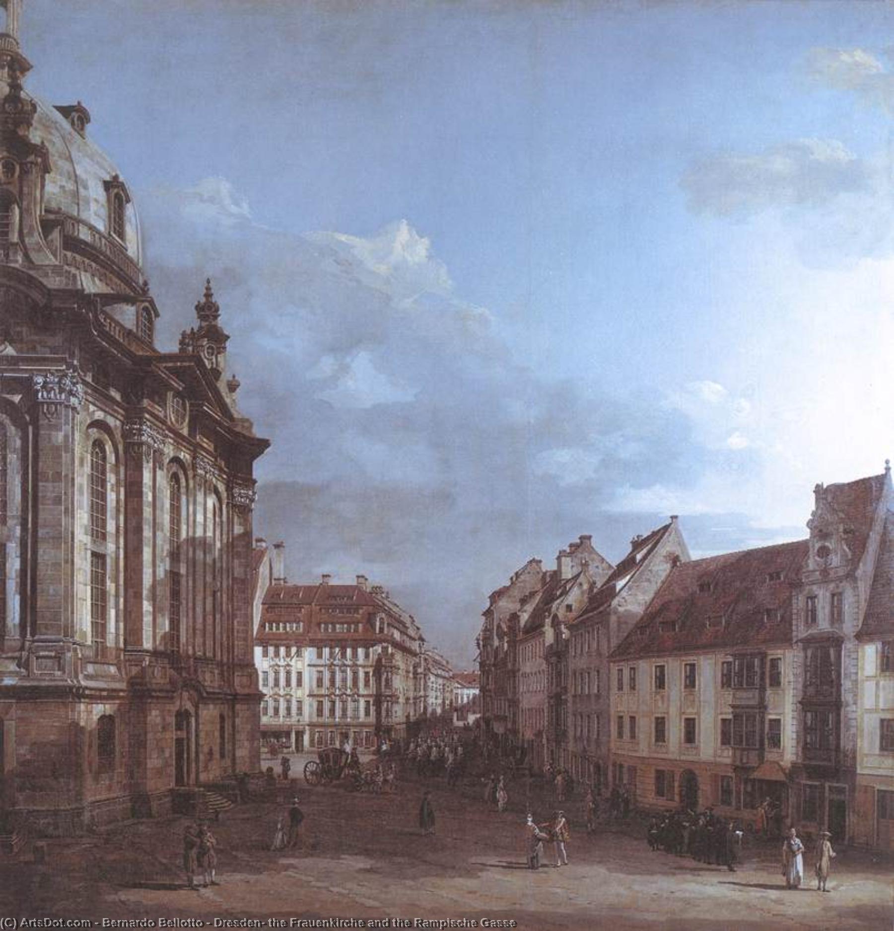 Wikioo.org - The Encyclopedia of Fine Arts - Painting, Artwork by Bernardo Bellotto - Dresden, the Frauenkirche and the Rampische Gasse