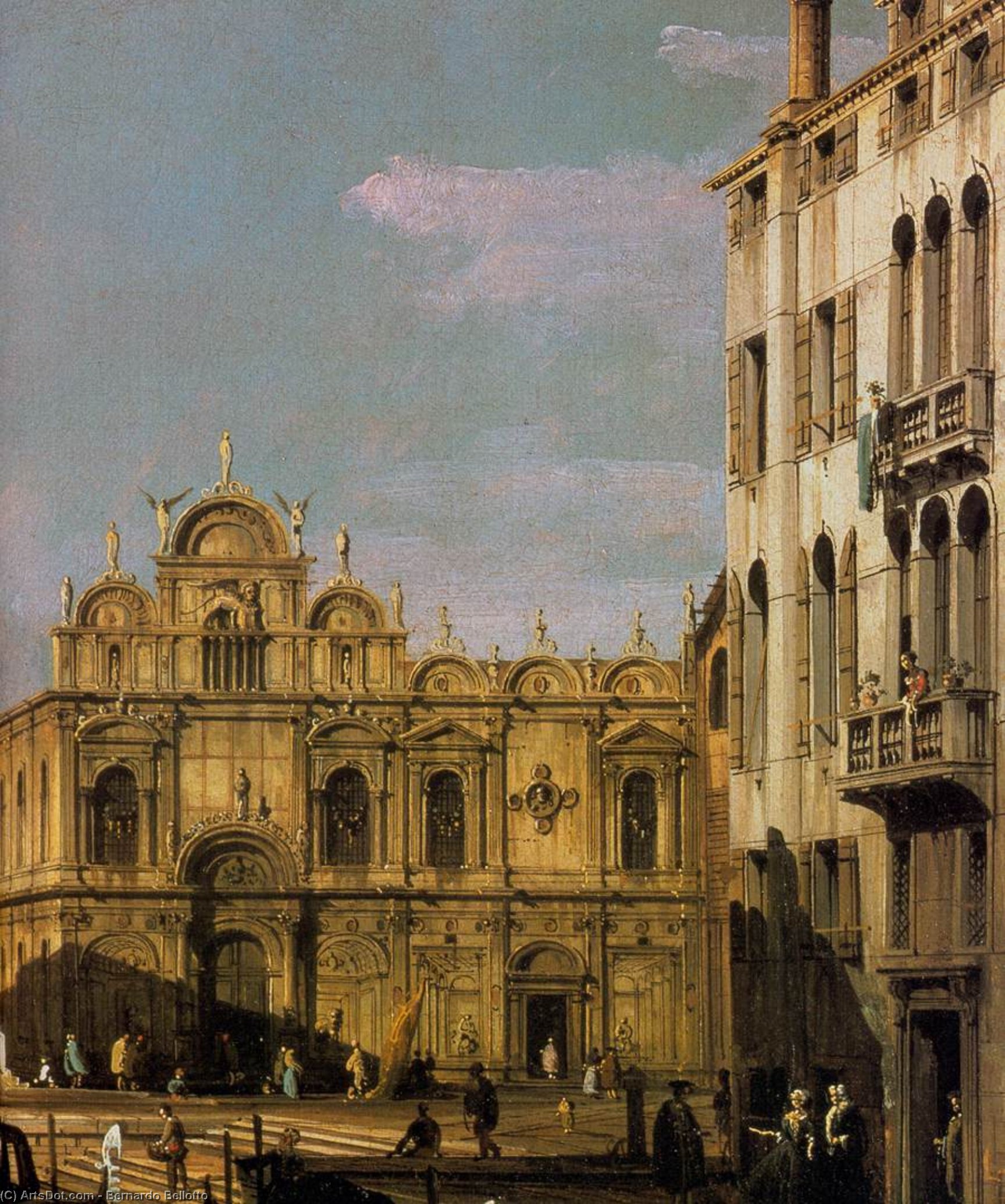 Wikioo.org - The Encyclopedia of Fine Arts - Painting, Artwork by Bernardo Bellotto - Rio dei Mendicanti with the Scuola di San Marco (detail)