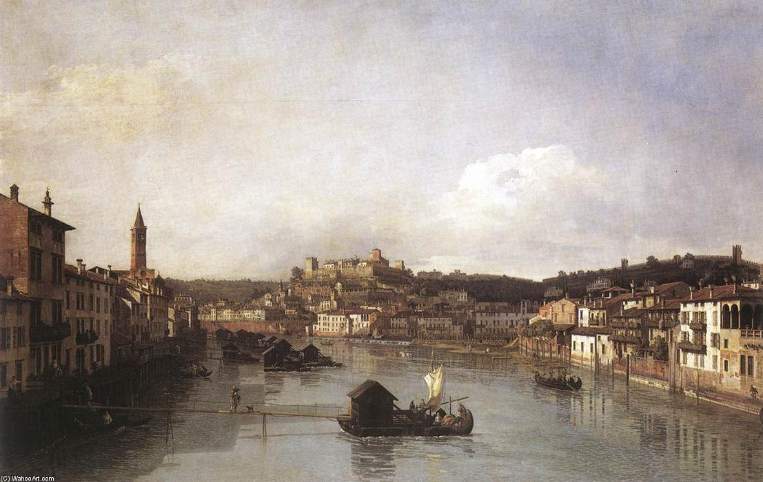 Wikioo.org – La Enciclopedia de las Bellas Artes - Pintura, Obras de arte de Bernardo Bellotto - Vista de Verona y el río Adige del Ponte Nuovo