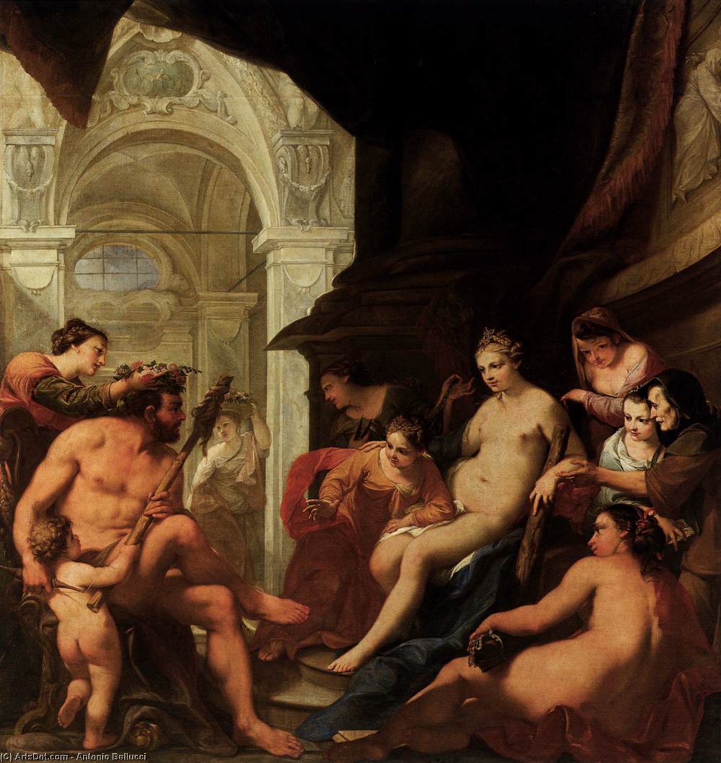 Wikioo.org - The Encyclopedia of Fine Arts - Painting, Artwork by Antonio Bellucci - Hercules in the Palace of Omphale