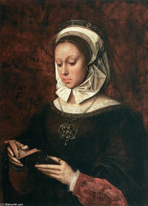 Wikioo.org - The Encyclopedia of Fine Arts - Painting, Artwork by Ambrosius Benson - Young Woman in Orison Reading a Book of Hours