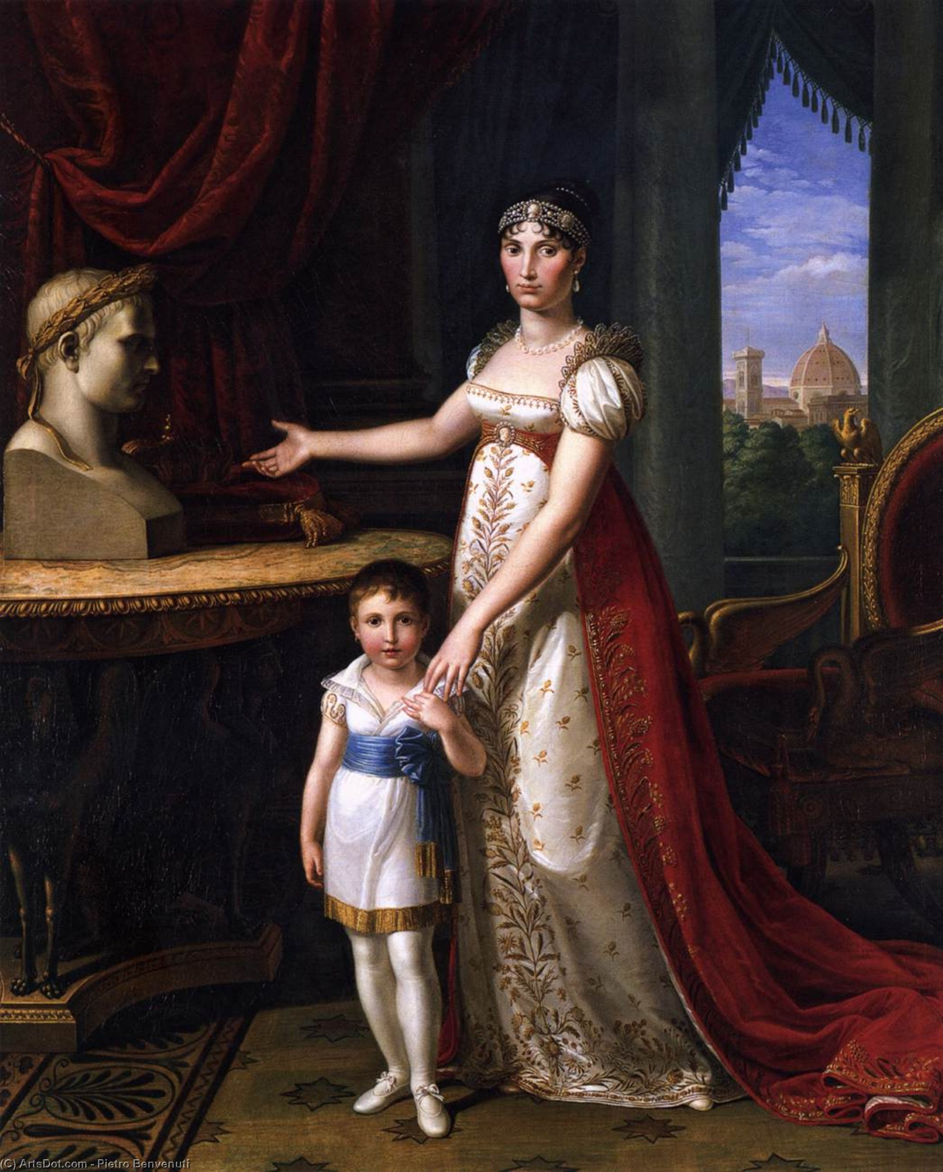WikiOO.org - אנציקלופדיה לאמנויות יפות - ציור, יצירות אמנות Pietro Benvenuti - Elisa Bonaparte and Her Daughter