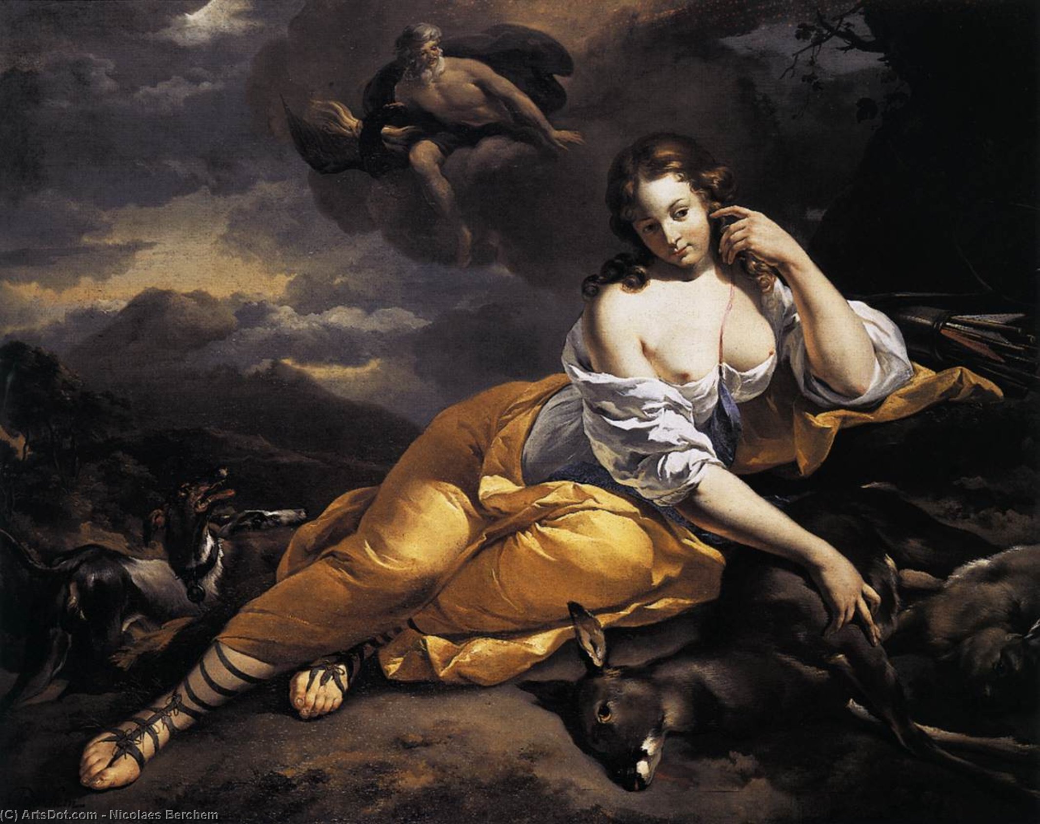 Wikioo.org - The Encyclopedia of Fine Arts - Painting, Artwork by Nicolaes Berchem - Jupiter Notices Callisto