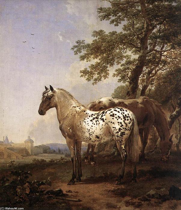 Wikoo.org - موسوعة الفنون الجميلة - اللوحة، العمل الفني Nicolaes Berchem - Landscape with Two Horses