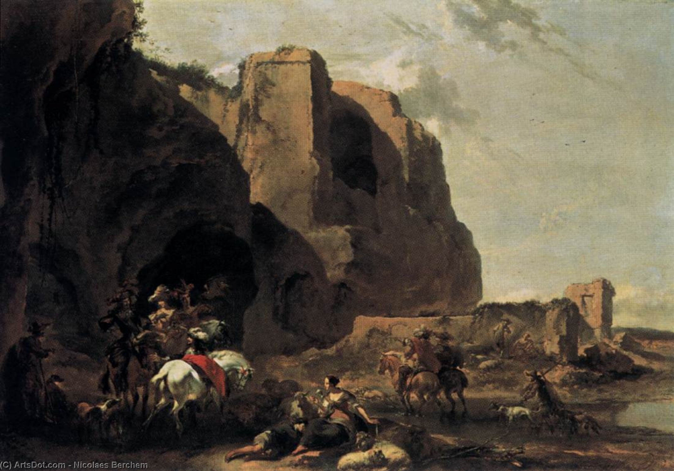 Wikioo.org - The Encyclopedia of Fine Arts - Painting, Artwork by Nicolaes Berchem - Return from the Falcon Hunt