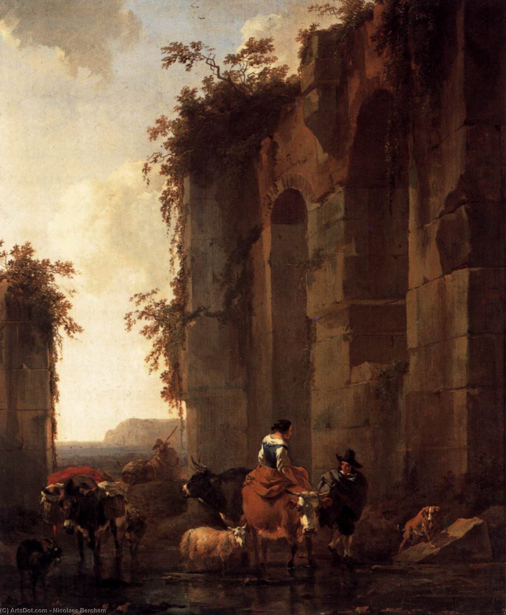 Wikioo.org - The Encyclopedia of Fine Arts - Painting, Artwork by Nicolaes Berchem - Ruins in Italy