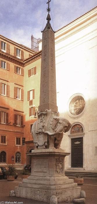 Wikioo.org - The Encyclopedia of Fine Arts - Painting, Artwork by Gian Lorenzo Bernini - Fountain with Elephant and Obelisk