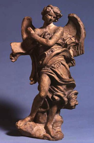 Wikioo.org – La Enciclopedia de las Bellas Artes - Pintura, Obras de arte de Gian Lorenzo Bernini - De pie Ángel con Scroll