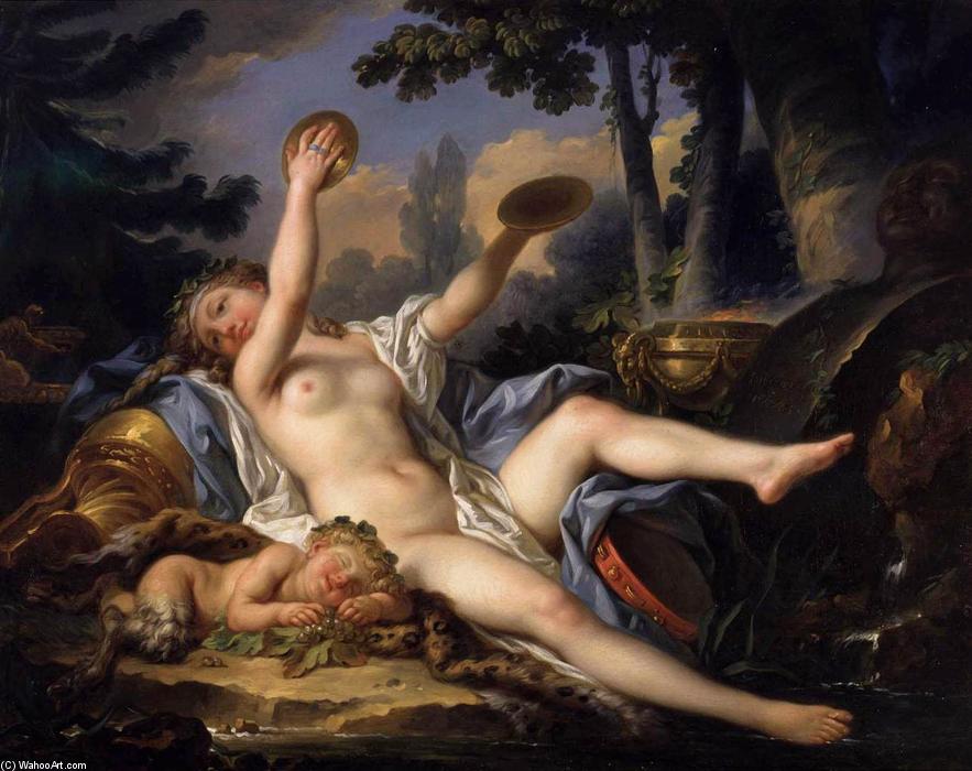 Wikioo.org - The Encyclopedia of Fine Arts - Painting, Artwork by Jean Simon Berthélemy - Reclining Bacchante Playing the Cymbals