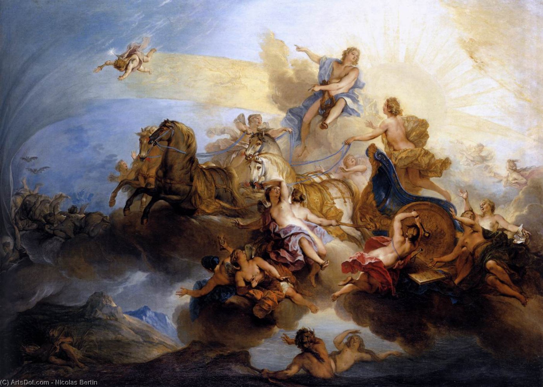 WikiOO.org - Enciklopedija dailės - Tapyba, meno kuriniai Nicolas Bertin - Phaethon on the Chariot of Apollo