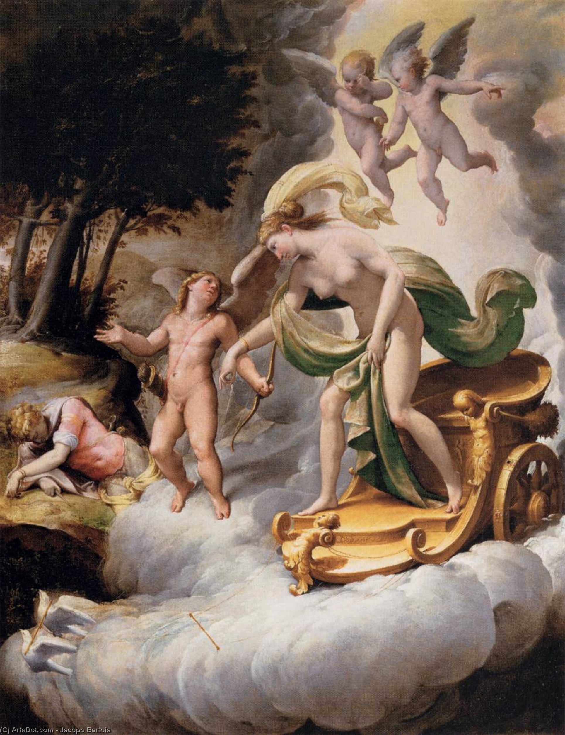 WikiOO.org - Encyclopedia of Fine Arts - Maľba, Artwork Jacopo Bertoia - Venus Led by Cupid to the Dead Adonis