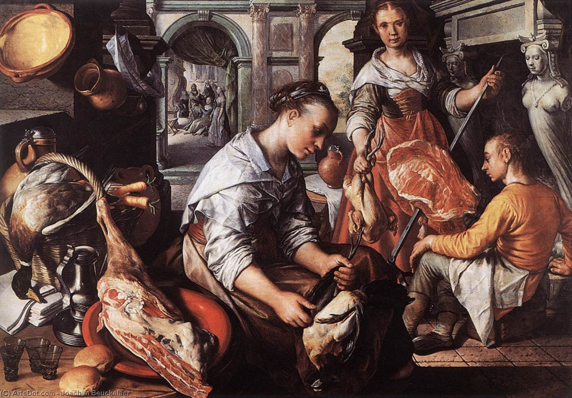 WikiOO.org – 美術百科全書 - 繪畫，作品 Joachim Beuckelaer - 基督 的  家  的  玛莎  和   玛丽