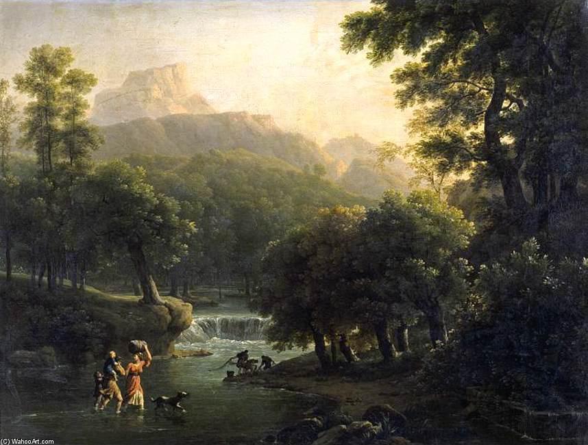 Wikioo.org - The Encyclopedia of Fine Arts - Painting, Artwork by Joseph Pierre Xavier Bidauld - Landscape with Figures Crossing a River