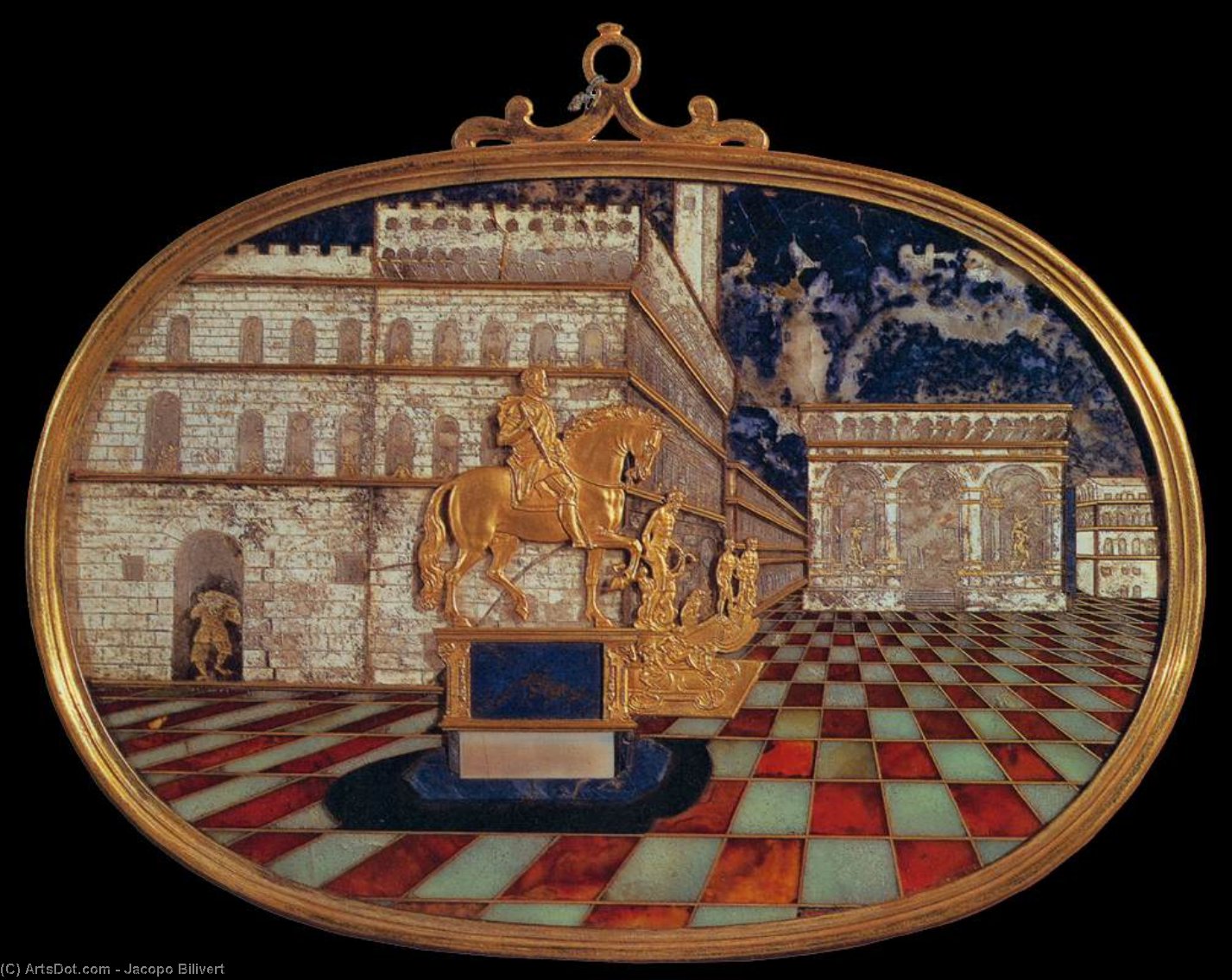 WikiOO.org - Encyclopedia of Fine Arts - Lukisan, Artwork Jacopo Bilivert - Oval with Panorama of Piazza della Signoria